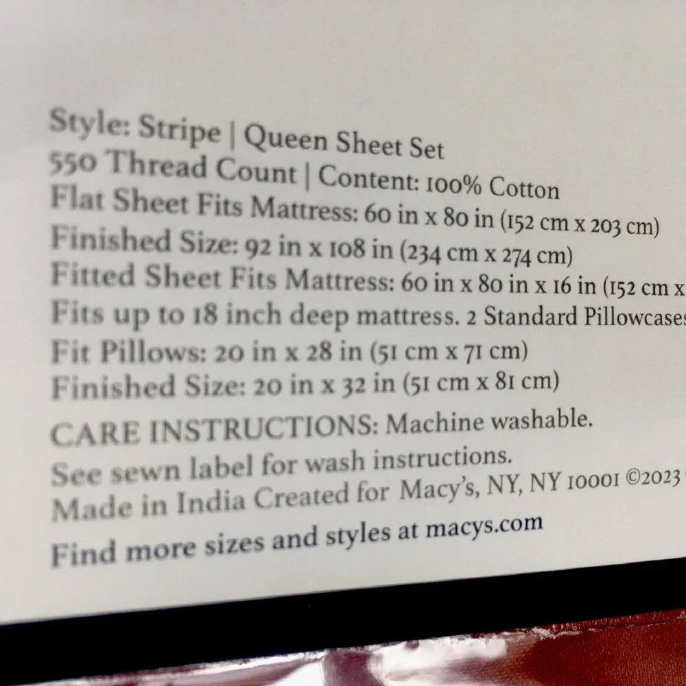 new Charter Club Damask Stripe 550 TC 100% Cotton QUEEN Sheet Set in POMEGRANATE